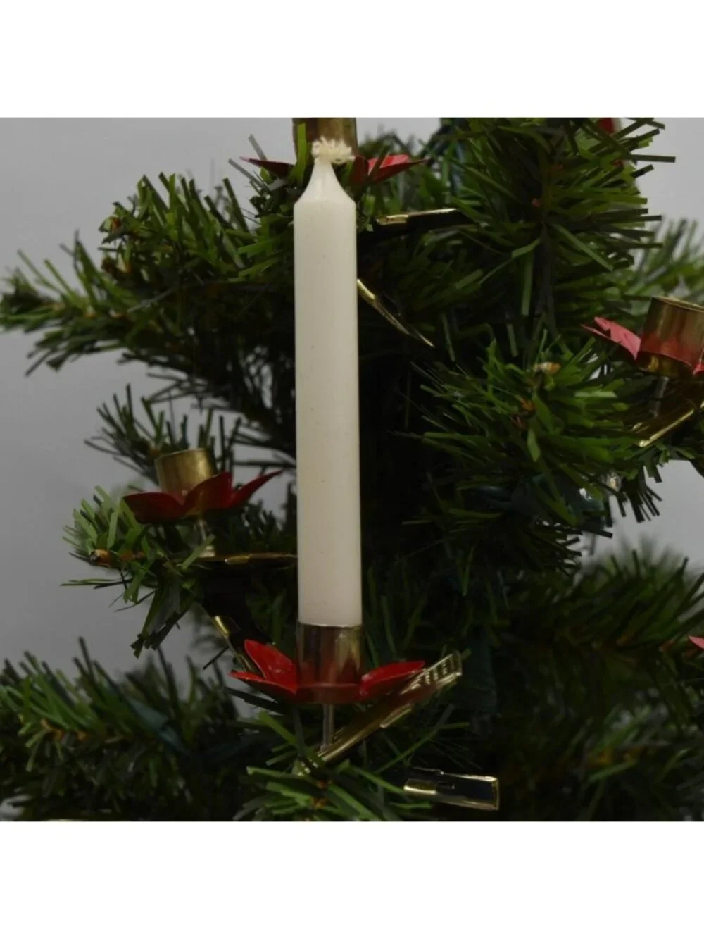 Vintage Red Poinsettia Metal Candle Clips Christmas Tree Decor Set of 12